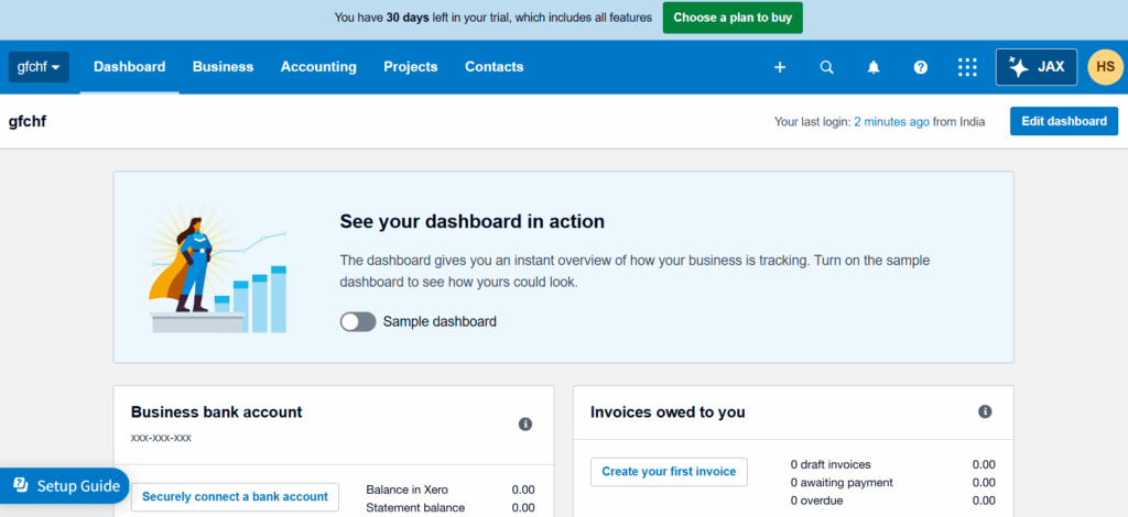 Xero dashboard