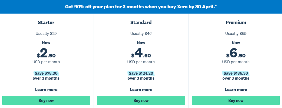 Xero pricing plan